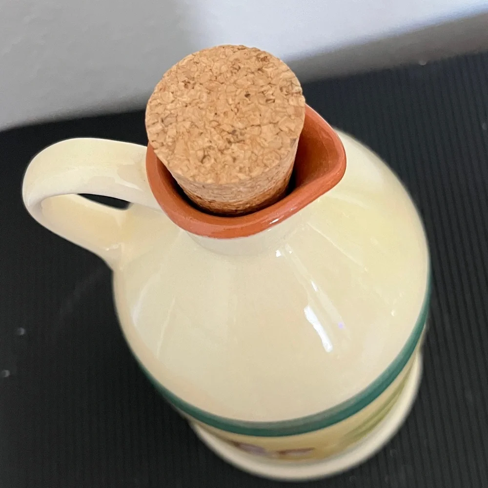 Crate&Barrel Yellow and Green Hand-Painted Ceramic Oil Cruet
